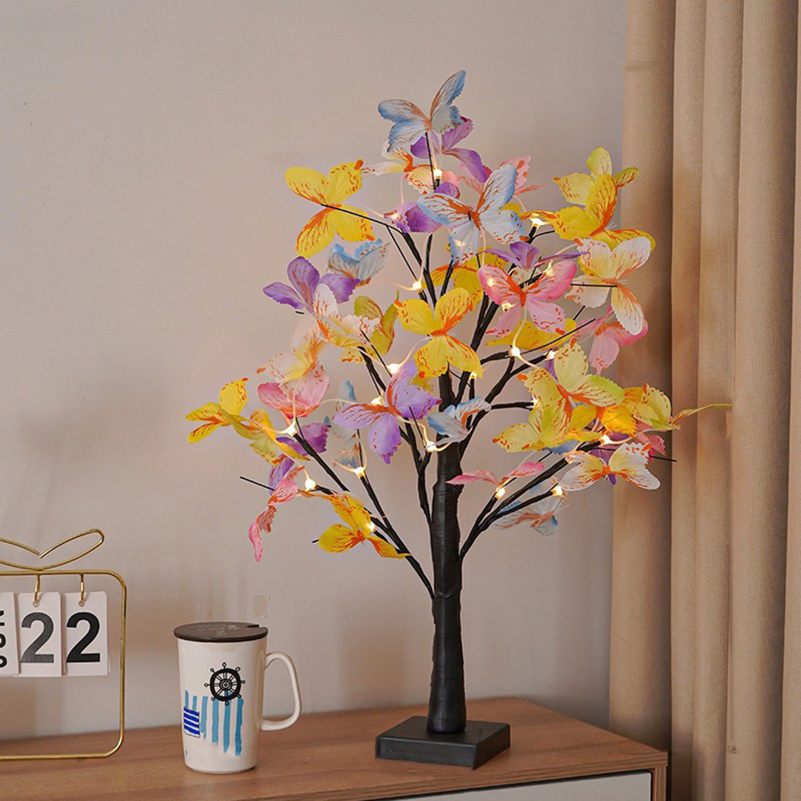 Konghyp LED Butterfly Tree Lights – White Birch Christmas Lights with Colorful Butterfly Ornaments, Ideal for Festive Decor and Creating a Magical Holiday Atmosphere.