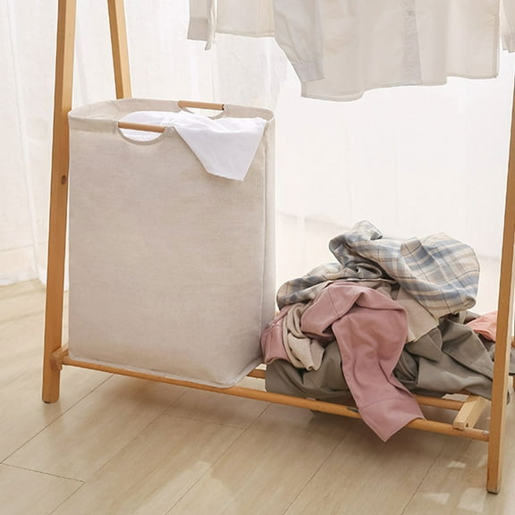 Konghyp Laundry Basket With Handles 9.5Gal, Slim Laundry Bin Collapsible Dirty Clothes Basket Narrow Laundry Bag Foldable Dirty Hamper, Cotton And Linen, For Camping, Dorms, Apartments