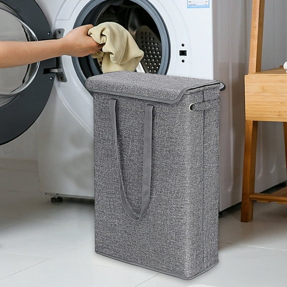 Konghyp Laundry Basket with Lid – Tall Thin Laundry Hamper with Handles, Narrow Dirty Clothes Basket for Bathroom, Bedroom Dorm Laundry Organization