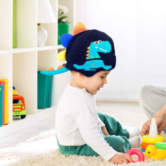 Konghyp Little Dinosaur Winter Ear Protection Hat – Cute and Windproof Knitted Hat for Boys and Girls – Keeps Kids Warm and Cozy During Cold Weather, Perfect for Outdoor Play