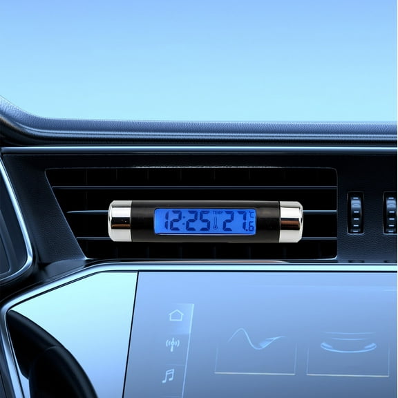 Konghyp Luminous Car Thermometers with Blue Backlight – 2-in-1 Vent Clock and Electronic Digital Display – Provides Accurate Time and Temperature with LED Glow.