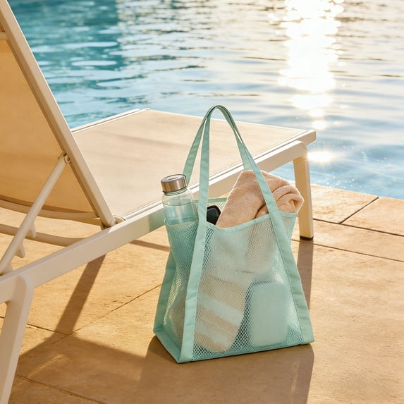 Konghyp Mesh Beach Bag Large Capacity Storage Tote, Portable Drawstring Net for Wet Clothes, Towels, Snorkeling Supplies, Ideal for Gym and Boating, Versatile Organizer for Outdoor Activities