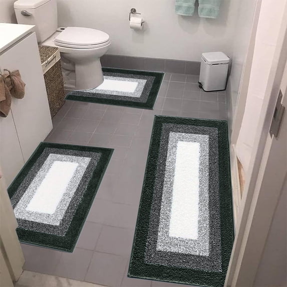 Konghyp Microfiber Rug Set 3 Piece Bathroom Rug Set Soft Absorbent Non-Slip Bath Mats Washable for Toilet Tub Shower, Plush Floor Mats, Modern Bathroom Decor