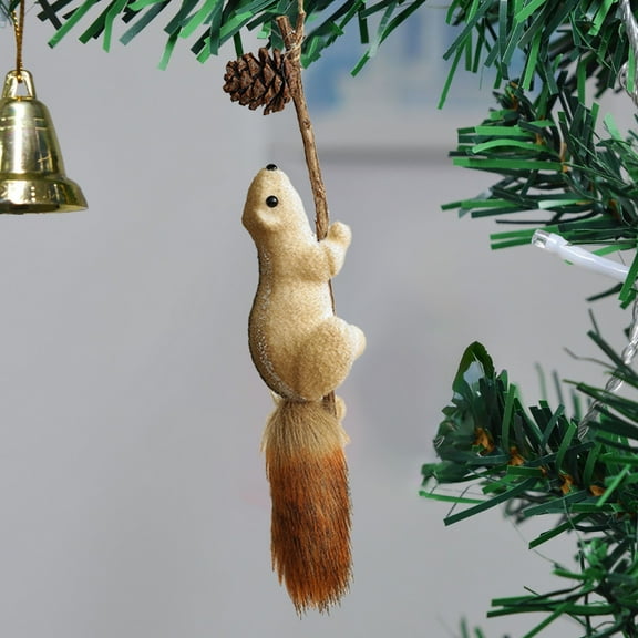 Konghyp Mini Christmas Tree Decorations, Cute Lifelike Squirrel Hanging Figurines, Pine Cones Hanging Ornaments, Foam Forest Animal Decor, Home/Office Holiday Decor, Festive Christmas Gift