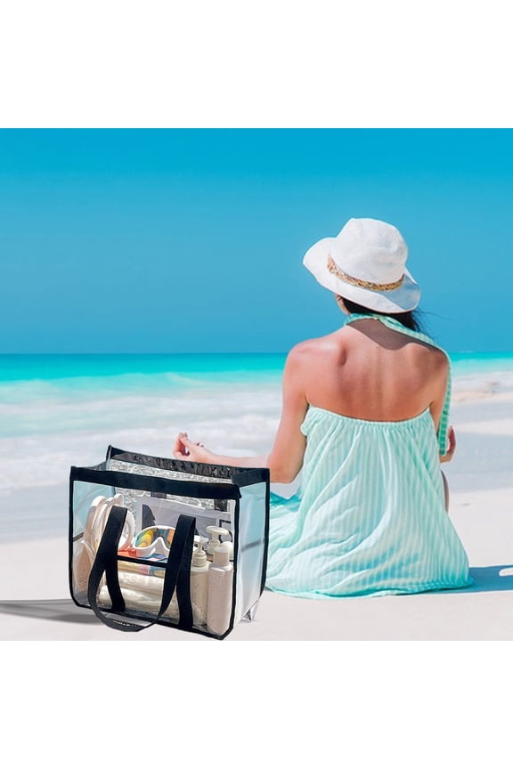 Natural Style Transparent Tote Bag, Stadium Safety Certified, Clear Tote for Work, Beach, Sporting Events, Durable PVC with Reinforced Handles, Versatile Travel and Everyday Use