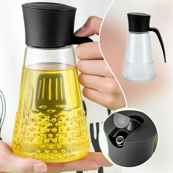 Konghyp Olive Oil Dispenser Bottle – Leakproof Glass Container with Non-Slip Handle and Automatic Cap – 630ML Kitchen Oil Dispenser for Easy Pouring
