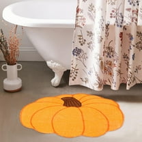 Konghyp Orange Pumpkin Bath Mat, Non-Slip Bathroom Rug, Cute Shaped Tub Shower Rug, Washable Microfiber Floor Mat, Fall Decor, Pumpkin Shaped Carpet