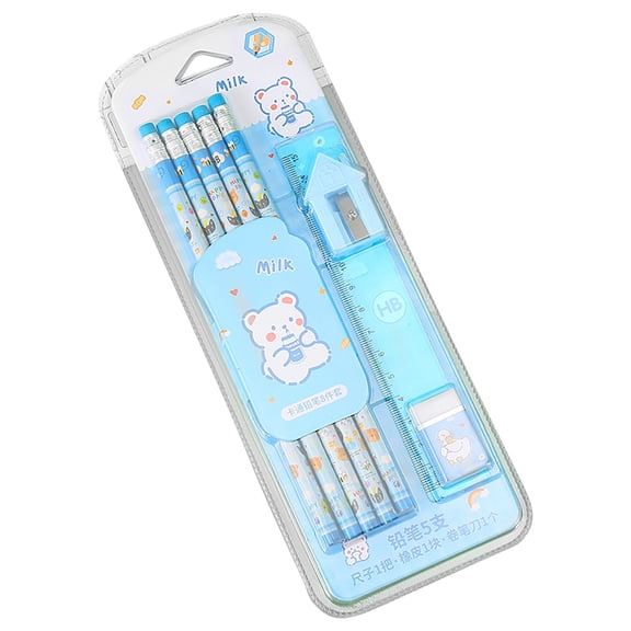 Konghyp Pencil Set for Drawing, Sketching Supplies, 8 Piece Set, Colorful Stationery, Includes Ruler, Eraser, Sharpener, Artistic Tools for Creative Projects
