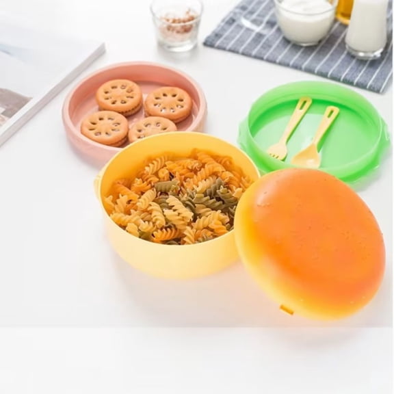 Konghyp Personalized Hamburger-Themed Lunch Box, Microwave-Safe, Multi-Tier Storage Container, Food Grade Polypropylene, Durable Leak-Proof Design, Ideal for Travel and Picnics
