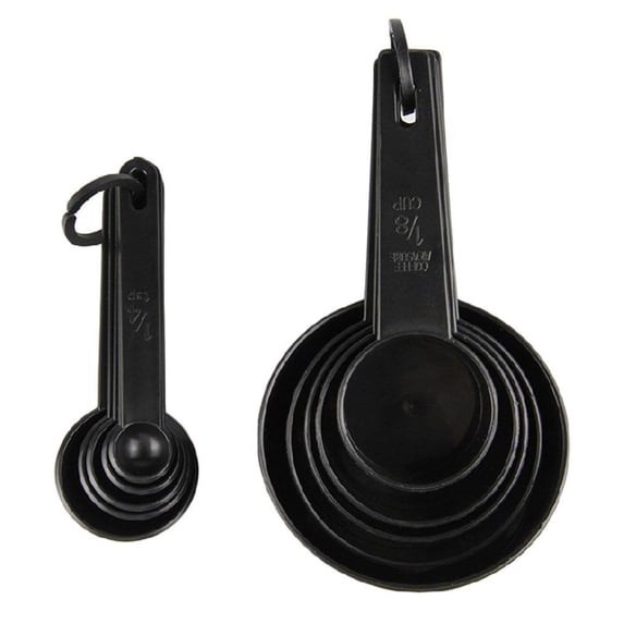 Konghyp Set of 10 Black Plastic Measuring Spoons and Cups for Baking and Coffee Making