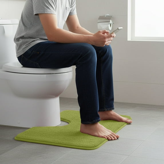 Konghyp Soft Foam Bath Mat U Shape Toilet Mats, Non-Slip Absorbent Carpet, Machine Washable Bathroom Rug, Comfortable Shower Mat, Modern Velvet Fleece Design