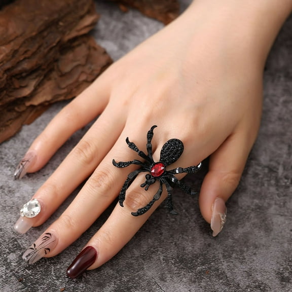 Konghyp Spider Ring, Dark Halloween Personality Ring, Alloy Ring with Artificial Gemstones, Unique Enchanting Mystical Accessory, Cool Halloween Jewelry