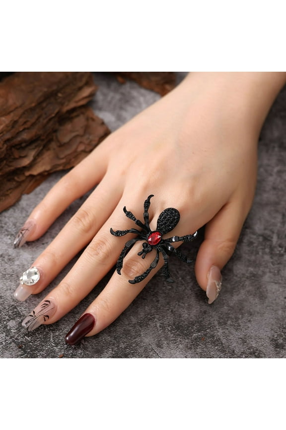 Spider Ring, Dark Halloween Personality Ring, Alloy Ring with Artificial Gemstones, Unique Enchanting Mystical Accessory, Cool Halloween Jewelry