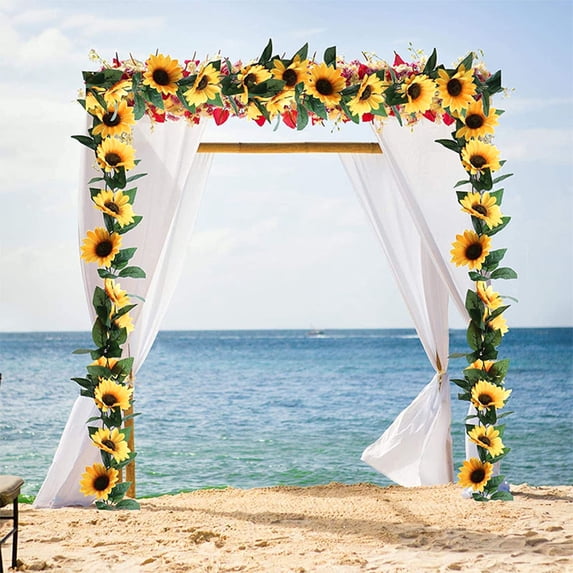 Konghyp Sunflower Decorative Vines, Artificial Garland, Home Decor, Wedding Decorations, Indoor Outdoor Flower Arrangement, Festive Front Door Accents, Realistic Sunflower Wreath