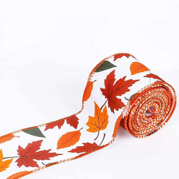 Konghyp Thanksgiving Decorative Ribbon Pumpkin Maple Leaf, Versatile Gift Packaging Tape for Fall Celebrations, Decorate Wreaths and Garlands, Cozy Autumn Decorations