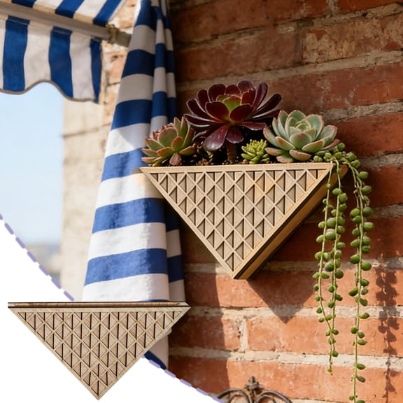Konghyp Triangular Wooden Wall Mounted Plant Shelf, Boho Wall Plant Stand, Floating Wall Shelf Storage Rack, Hanging Plant Display, Decorative Home Shelving Unit, Indoor Wall Decor