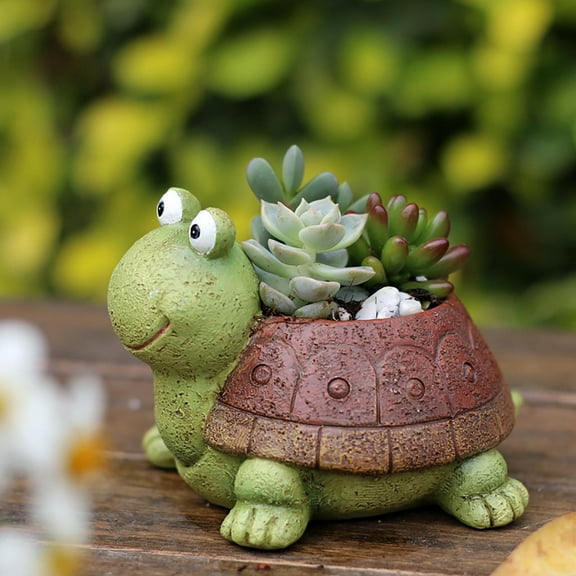 Konghyp Turtle Plant Pot – Resin Succulent Planter, Bonsai Flowerpot for Desk, Garden Pots for Home, Office Mini Plant Holder, Cute Turtle Ornament