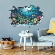 Konghyp Underwater World Sharks Wall Stickers – Bedroom Living Room Decor, Ocean Theme Wall Decals, Shark Room Art, Kids Bedroom Wall Decor, Waterproof Vinyl Stickers