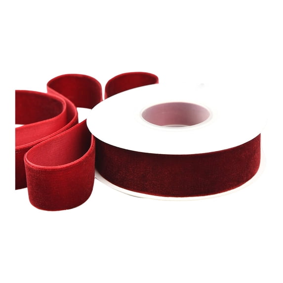 Konghyp Velvet Ribbon, Burgundy Satin Flocking, Christmas Holiday Gift Wrapping, DIY Bow Decor, Party Table Decoration, Versatile Crafting Ribbon