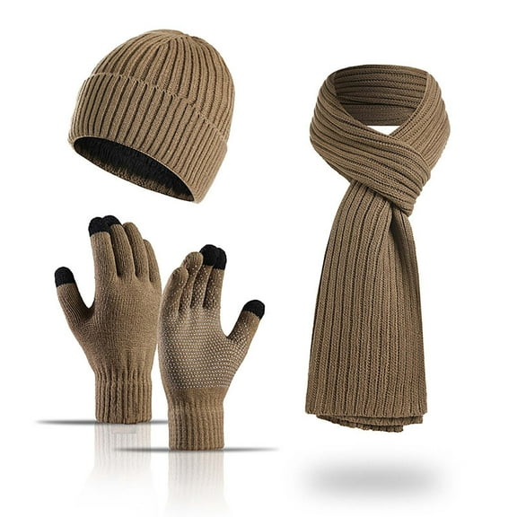 Konghyp Warm Woolen Hat Scarf Gloves Set – Knitted Winter Three-Piece Suit for Men and Women, Thick and Cozy Beanie, Scarf, and Gloves for Cold Weather, Gift Set
