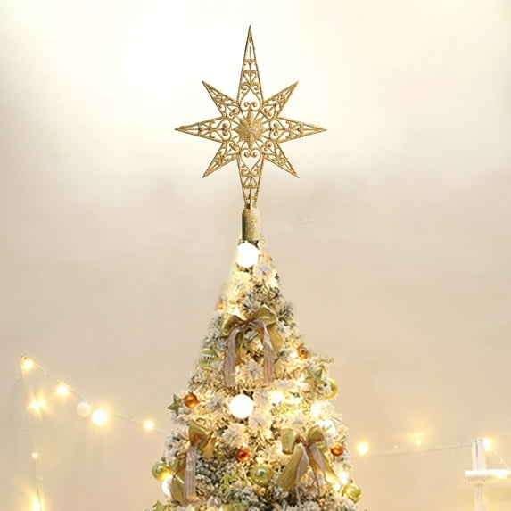 Konghyp Xmas Topper Treetop Star Christmas Light, Holiday Tree Decor, Elegant Gold Christmas Tree Topper, Outdoor Indoor Decoration, Festive Tree Ornament