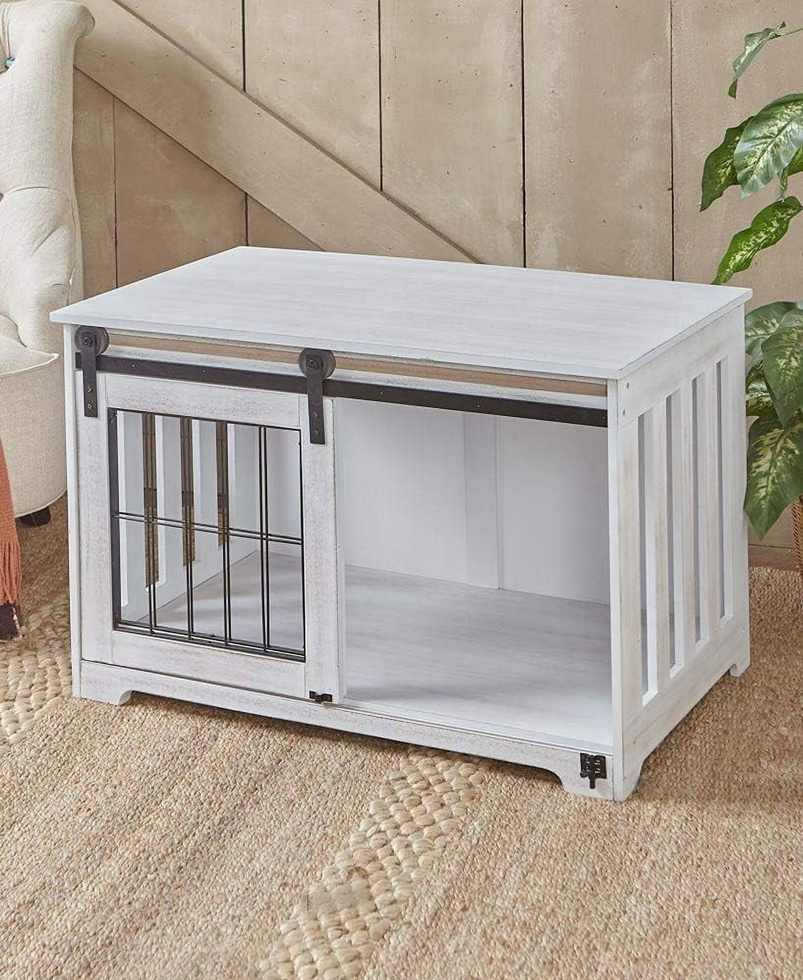 Kongque -Barn Door Pet Crates Rustic White for Cats & Dogs - Space ... - Dog Crate For Small Size With More Space