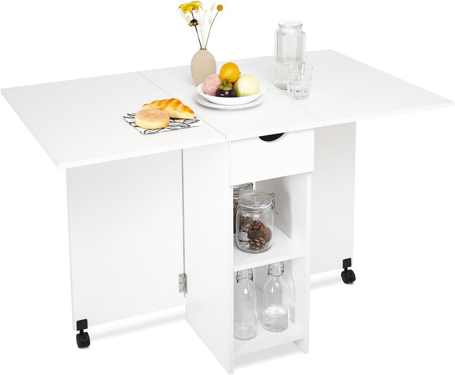 Kongque Folding Dining Table, 47.2" x 28.3" Drop Leaf Kitchen Table (White) - Walmart.com