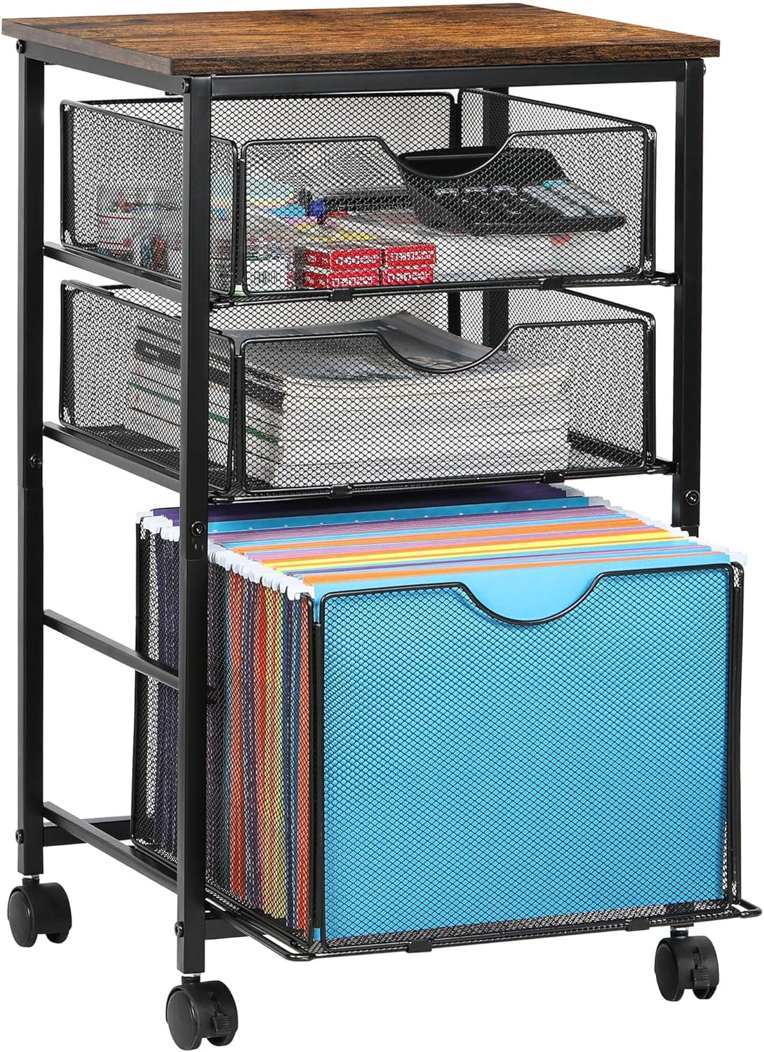 Kongque Mesh Rolling File Cart with 2 Storage Drawers File Drawers+2 ...