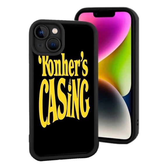 Konher ' s CASING iPhone 15 Lightweight Phone Case - Bold Yellow Text on Black Stylish Design Yellowing Resistant Perfect Fit