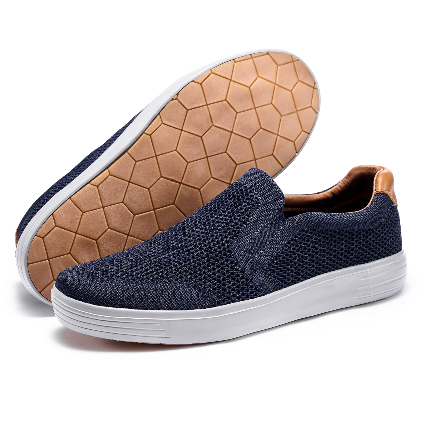 Konhill Men's Slip On Casual Mesh Flat Walking Shoes Dark Blue US7.5