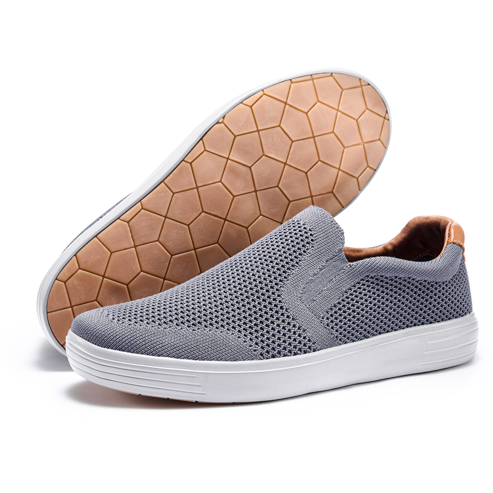 Konhill Men's Slip On Casual Mesh Flat Walking Shoes Deep Gary US11