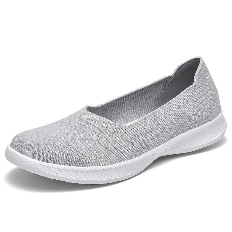 Konhill Women s Shoes Casual Loafers Slip on Flat Ballet Comfortable Breathable Shoes Light Gray US8.5 Walmart