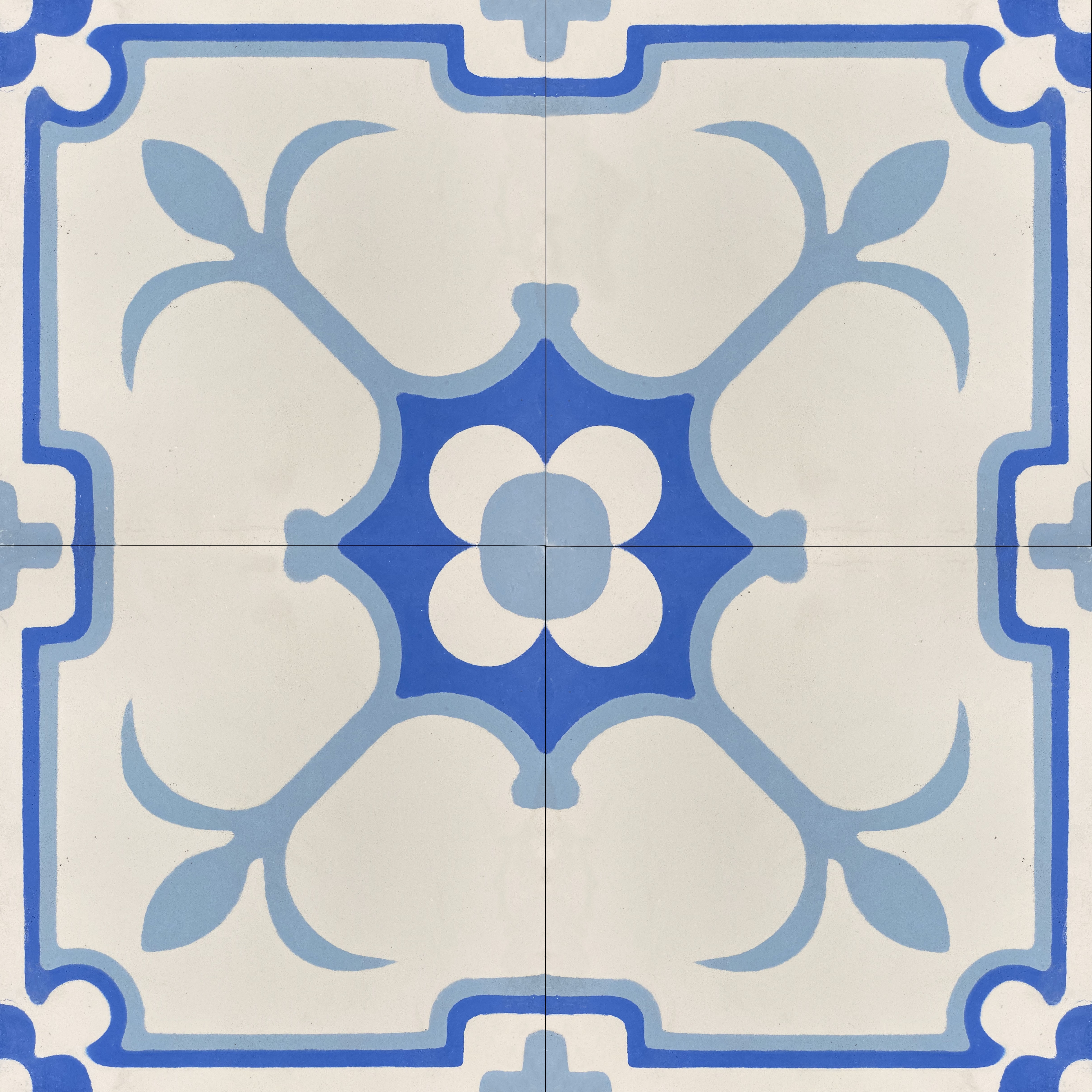 Handmade Blue and White Patterned Cement Tile, 8x8