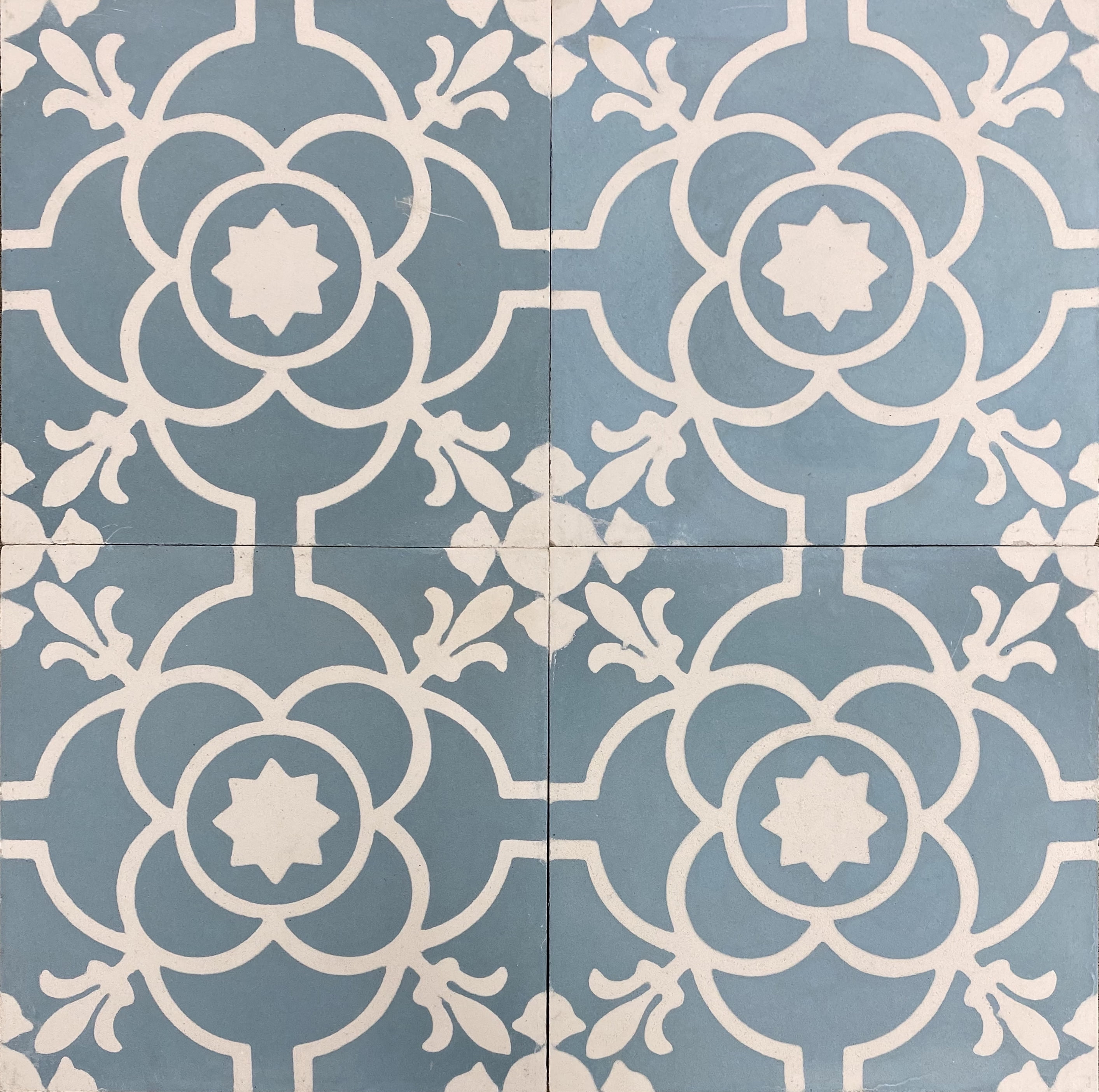 Handmade Blue and White Patterned Cement Square Tile