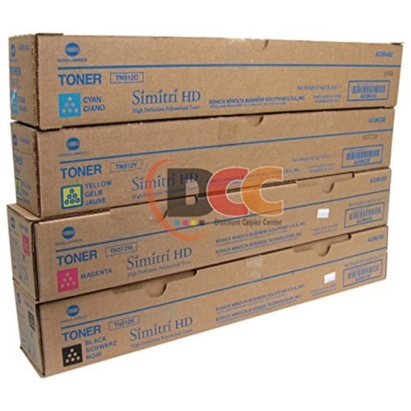 Konica Minolta TN-512C TN-512Y TN-512M TN-512K Bizhub C454 C554 Toner Cartridge Set (Black Cyan Magenta Yellow, 4-Pack) in Retail Packaging