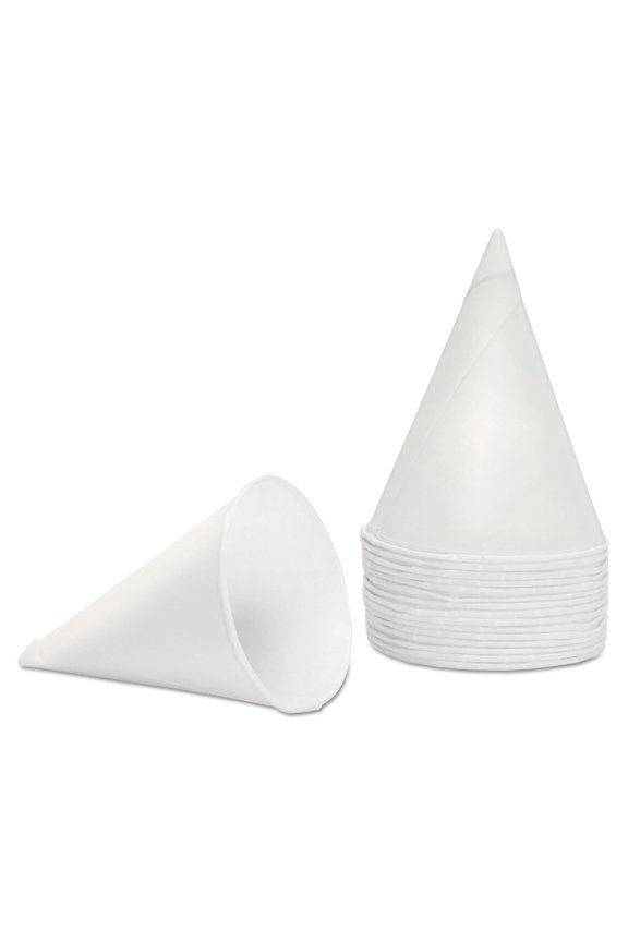 45KBR Rolled Rim, Poly Bagged Paper Cone Cups, 4.5oz, White (Case of 5000)