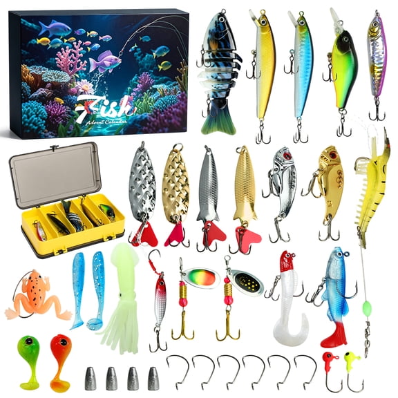 Konijiwa Advent Calendar 2026 Fishing Lures Set 24 Days Christmas Countdown Fish Tackle Xmas Gift for Men Teen Boys Dad