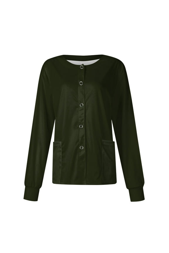 2025 Black Scrubs Sets for Women Long Sleeve Basic Colored Scrub Top Snap Front Clearance Nursing Working Uniforms Warm up Medical Nurse Jacket Army Green 5XL