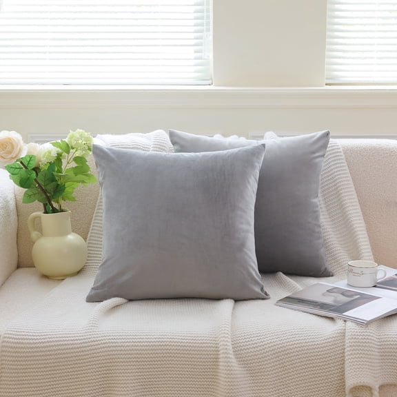 Marivelra 2 Pack Velvet Throw Pillow Cover, Luxury Soft Decorative Square Cushion Cover Pillowcase with Hidden Zipper for Sofa Couch, 18"x18", Grey