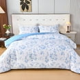 thumbnail image 1 of Koniroom 3 Pieces Blue Floral Comforter Set Queen Size, Vintage Botanical Bedding Sets with Farmhouse Style Flowers for Women Girls, 1 of 9