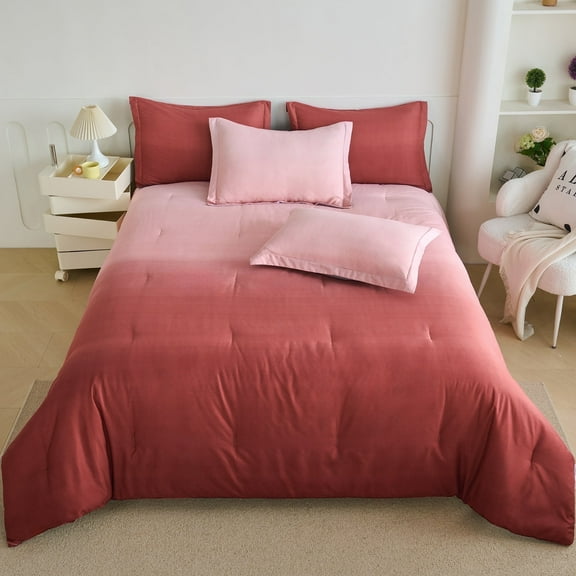 Koniroom 3 Pieces Gradient Blush Pink Grey Comforter Set Queen Size, Reversible Bedding for Women Teen Girls
