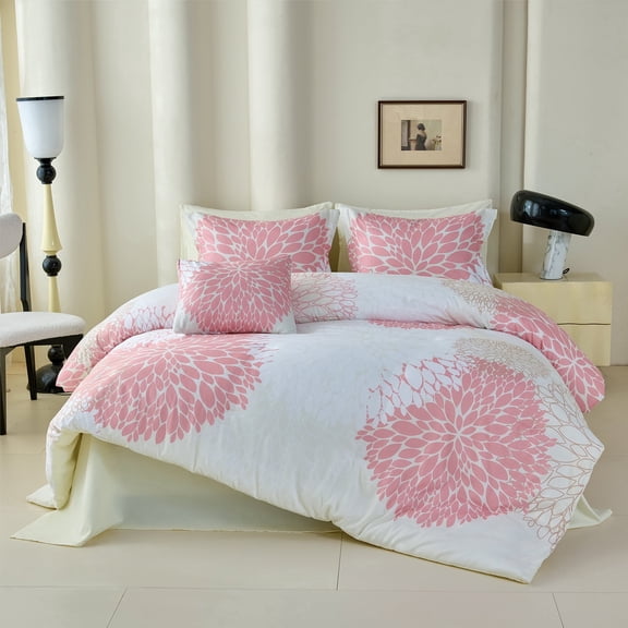 Koniroom 6-Piece Pink and Beige Comforter Set Twin Size - Reversible Floral Bed in a Bag with Sheets, Pillowcases, Shams, and Decorative Pillow Cover for Teen Girls and Women