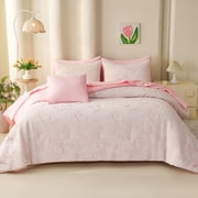 Koniroom 6 Pieces Pink Twin Size Comforter Set for Girls, Cute Bowknot Bed in a Bag Bedding Sets with Sheets, Pillowcases & Shams, Kids Bow Bedroom Decor