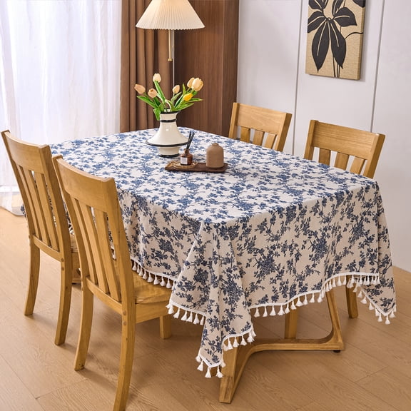 Koniroom Pastoral Rectangle Tablecloth - 60 x 120 Inch - Linen Like Table Cloth - Washable Table Cover for Restaurant, Picnic, Indoor and Outdoor Dining(Blue Floral)