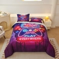 thumbnail image 1 of Koniroom Gamer Comforter Sets Full Size for Boys, Kids Room Decor Soft Reversible Gaming Comforter Set, 3 Pieces All Season Bedding Set, Black Purple, 1 of 7