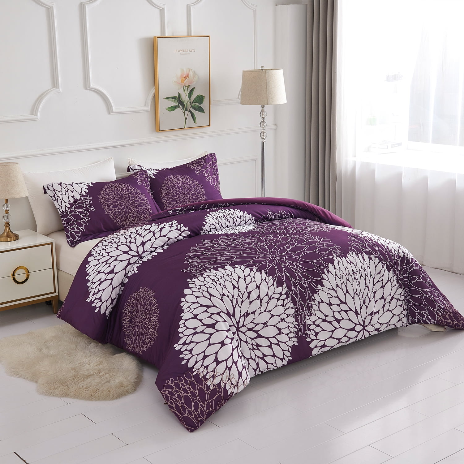 Koniroom Purple Comforter Sets King Size, Botanical Bedding Sets King