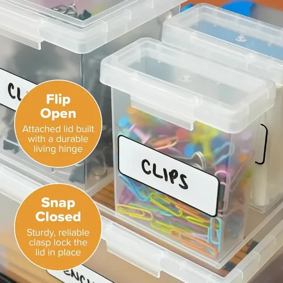 Konnect Storage Containers with Lids, Organizer, Clear Plastic Box, Stackable Nesting Bins, Small, 2 Pack