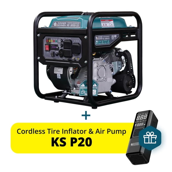 Konner & Sohnen Gasoline Inverter Generator 3200 Watts with CO Sensor and Fuel-Efficient Technology Open Frame Recoil Start for Home Backup Camping