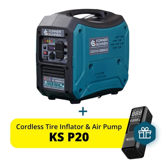 Konner & Sohnen 2000W Portable Inverter Generator Lightweight CO Sensor, Fuel-Efficient Technology, LPG/Gasoline for Camping Outdoor Home Backup