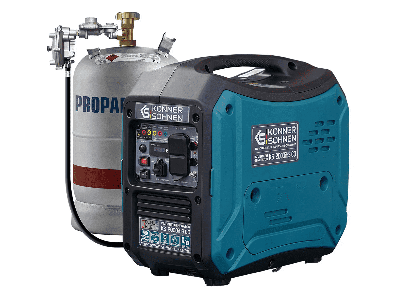Konner & Sohnen 2000W Portable Inverter Generator Lightweight CO Sensor, Fuel-Efficient Technology, LPG/Gasoline for Camping Outdoor Home Backup